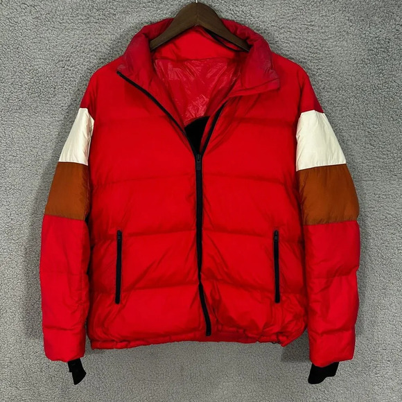 SPLITS59 Isabel Down Puffer Jacket women small red Colorblock down packable hood - Picture 5 of 13